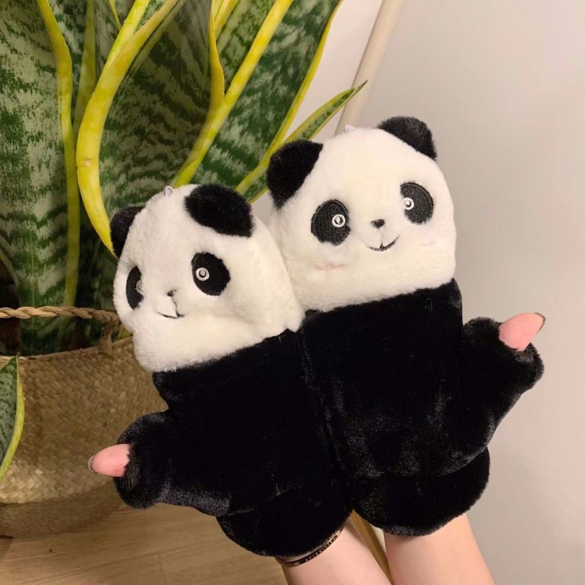 Cute Panda Plush Thick Half Finger Hand gloves