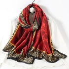 Retro Design Leopard Print Luxury Royal Red Long Satin Silk Scarf For Women