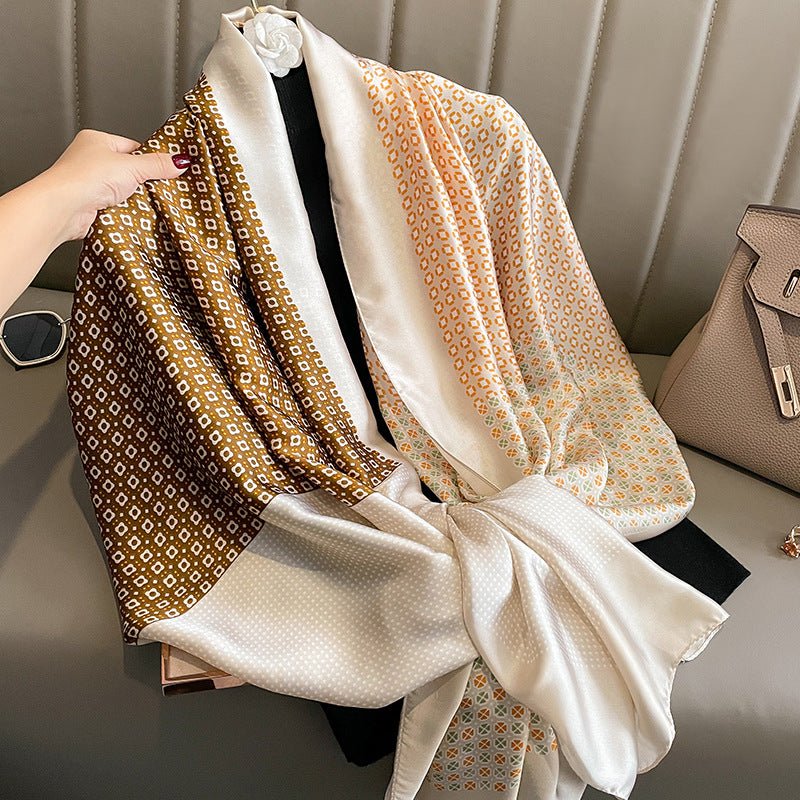 Korean version Geometric Pattern Printed Silky Smooth Scarves