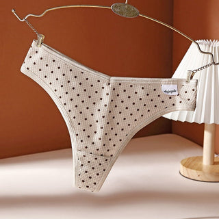 Women Cotton Breathable Polka Dots Soft Seamless Thongs Low Waist G-String Panties