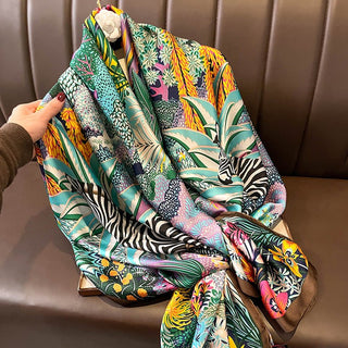 New Korean Version Retro Printed Satin Silk Scarf for Women