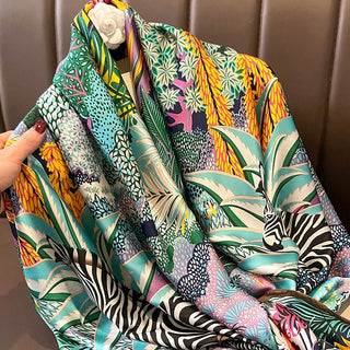 New Korean Version Retro Printed Satin Silk Scarf for Women