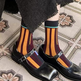 Trendy European Style Mid-tube Color Stitching Cotton socks