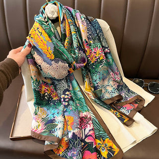 New Korean Version Retro Printed Satin Silk Scarf for Women