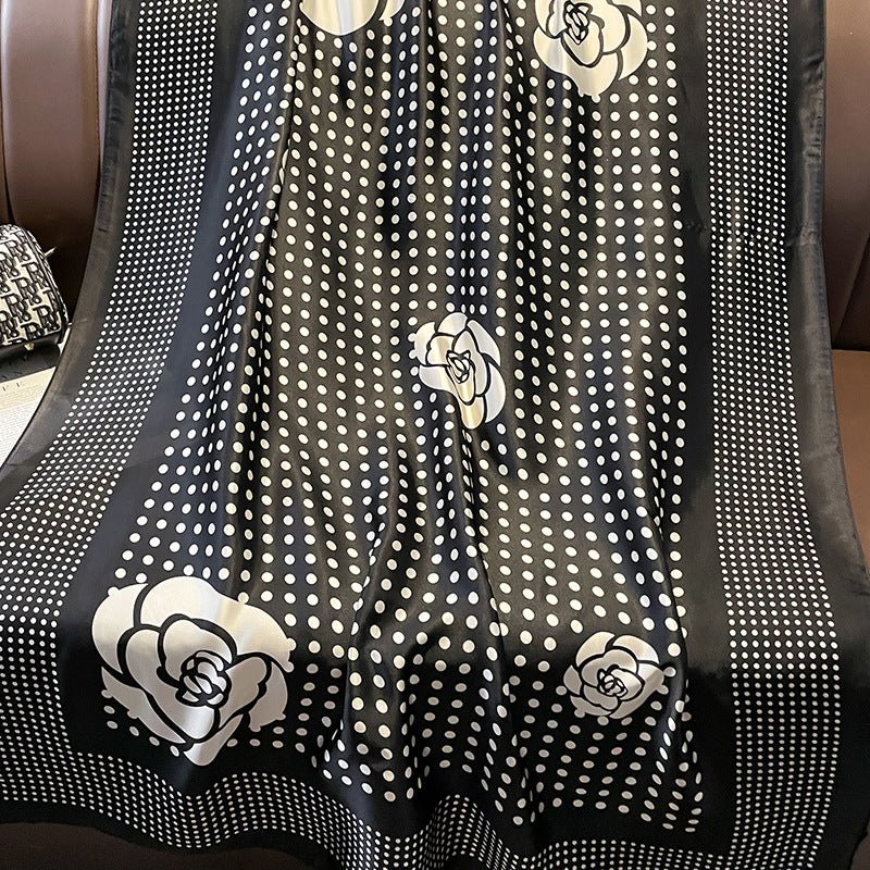 Fashionable Polka Dot and Flower Design Satin Silk Scarf