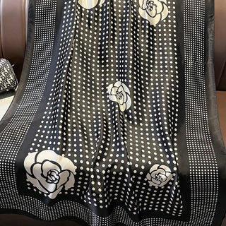 Fashionable Polka Dot and Flower Design Satin Silk Scarf