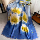 Water Bloom Floral Printed High Quality Satin Silk Scarves