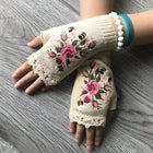 Handmade Knitted Winter Gloves With Soft Floral Crochet