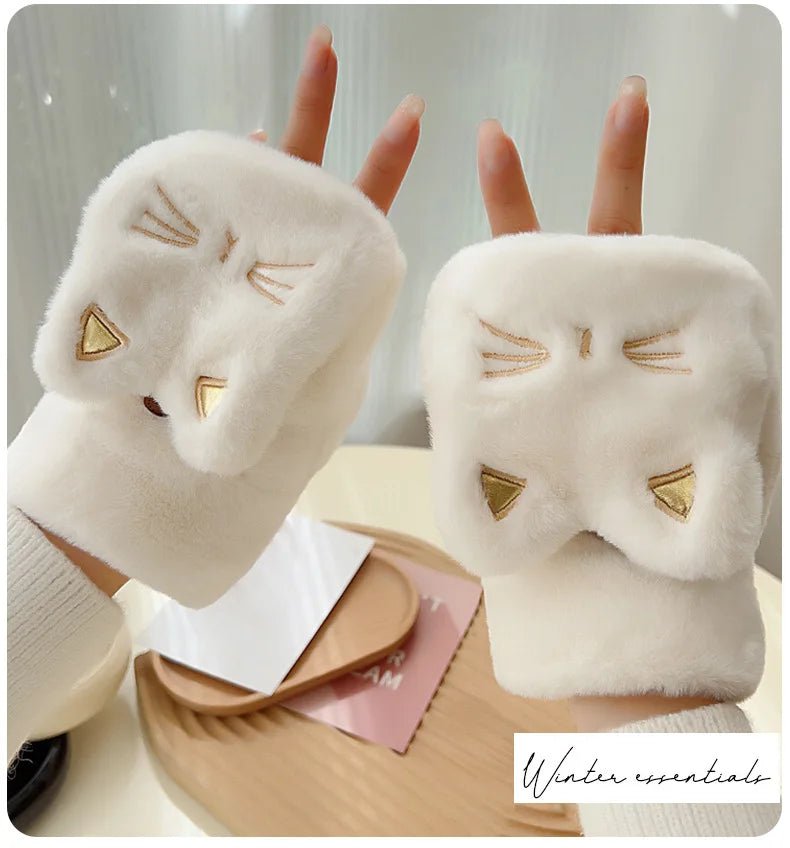 Cute Mittens With Cat Ears Winter Kitty Designer Flip gloves