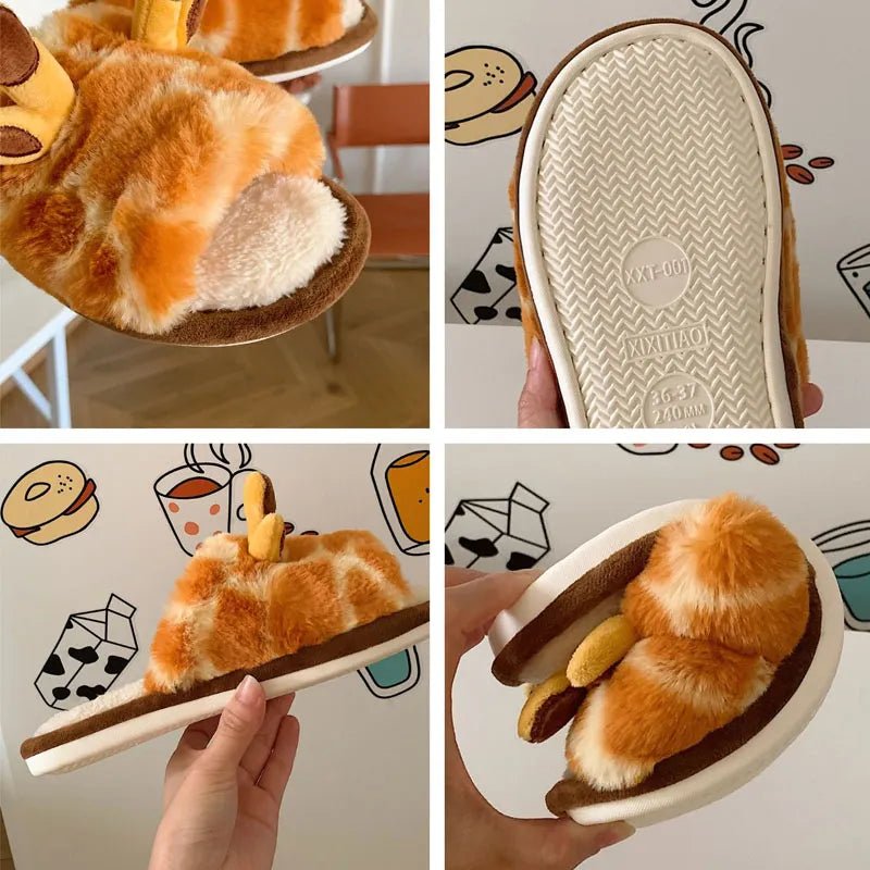 Giraffe Plush Fluffy Fur Winter Warm Slippers