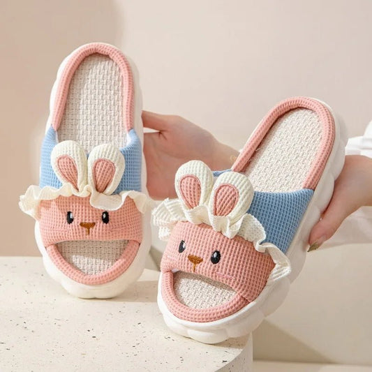 Women's Thick Sole Cute Rabbit Fluffy Warm Home Indoor Shoes