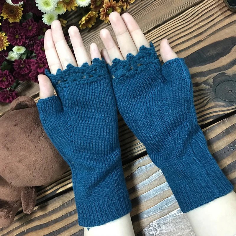 Handmade Knitted Long Winter Gloves With Soft Crochet