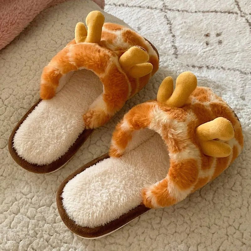 Giraffe Plush Fluffy Fur Winter Warm Slippers