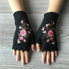 Handmade Knitted Winter Gloves With Soft Floral Crochet