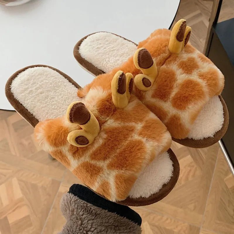 Giraffe Plush Fluffy Fur Winter Warm Slippers