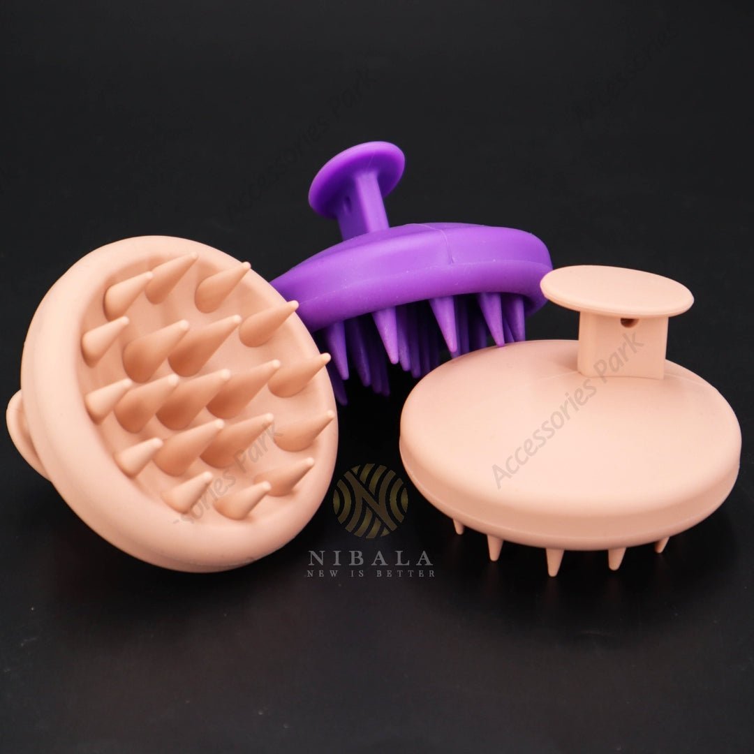 Skin and purple color scalp cleanser brush for scalp cleansing and hair care.