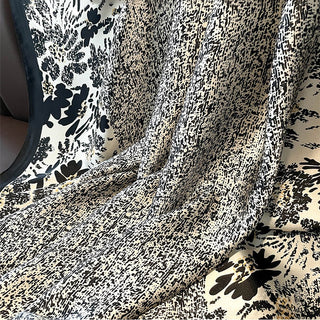 Milky White Retro Black Floral Design High Quality Satin Silk Scarves